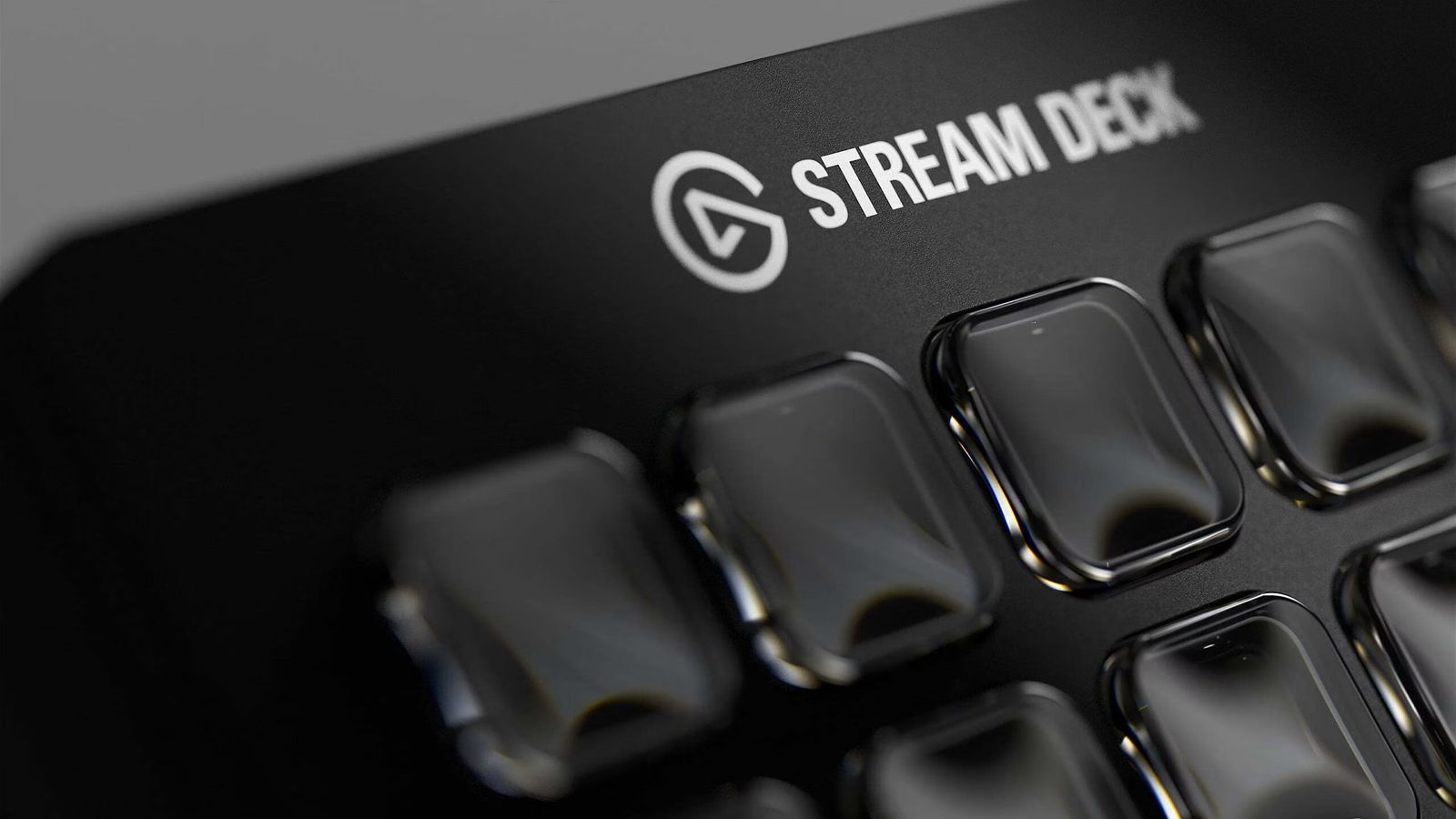 Close-up of the keys on a black Stream Deck